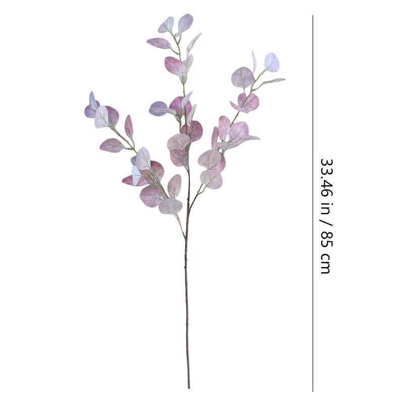 Size diagram for pink purple artificial iridescent eucalyptus spray, 85 cm