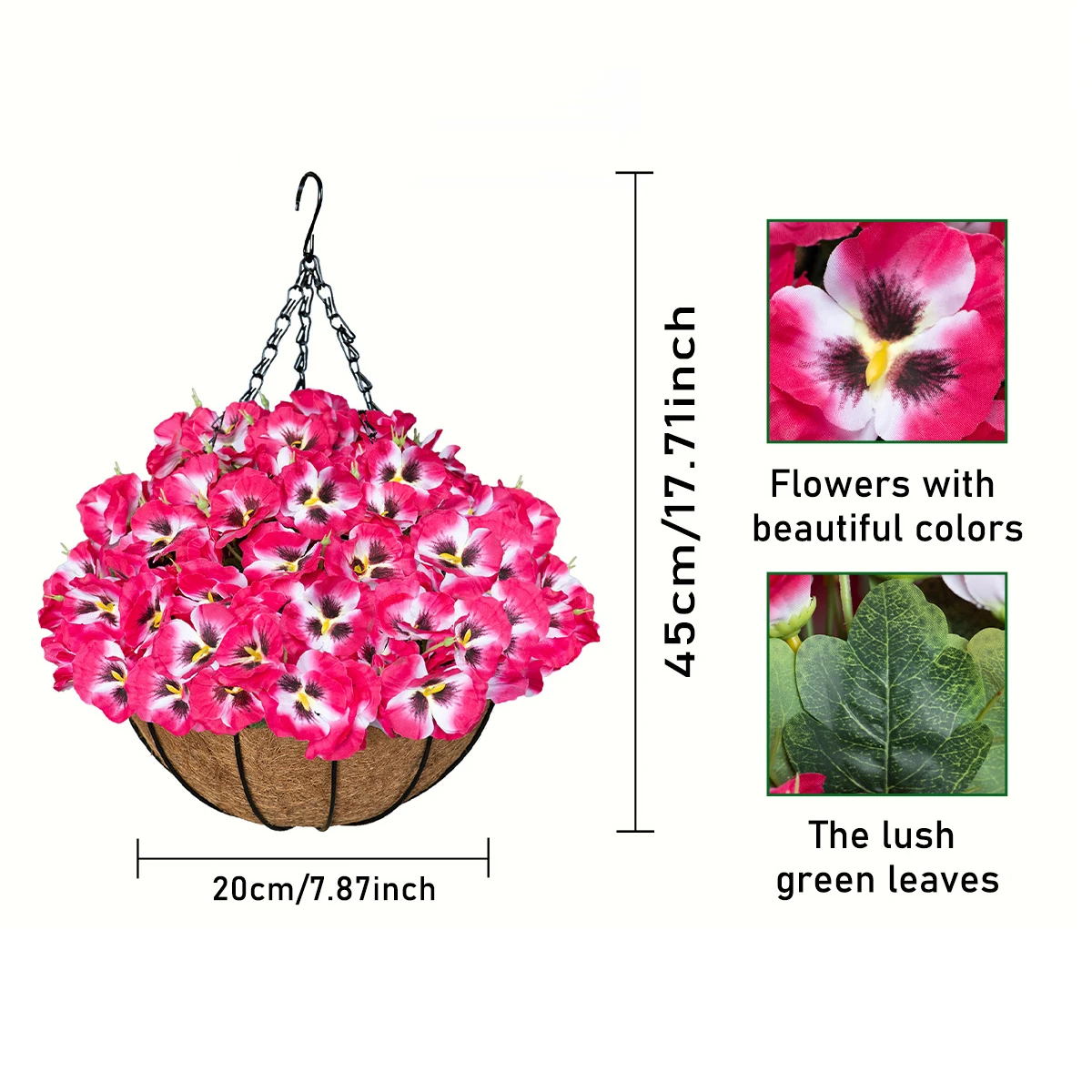 pink artificial large pansy hanging basket