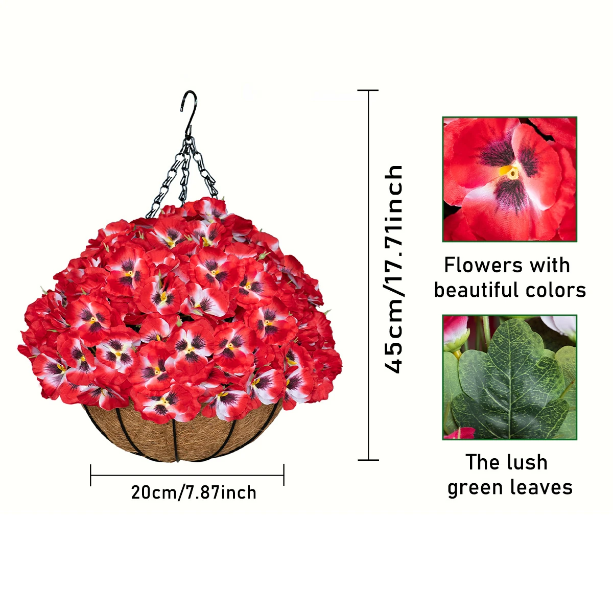 red artificial large pansy hanging basket