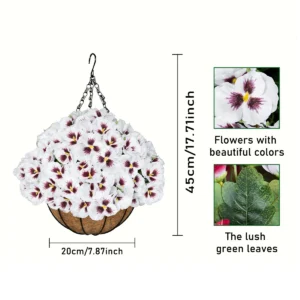 white artificial large pansy hanging basket