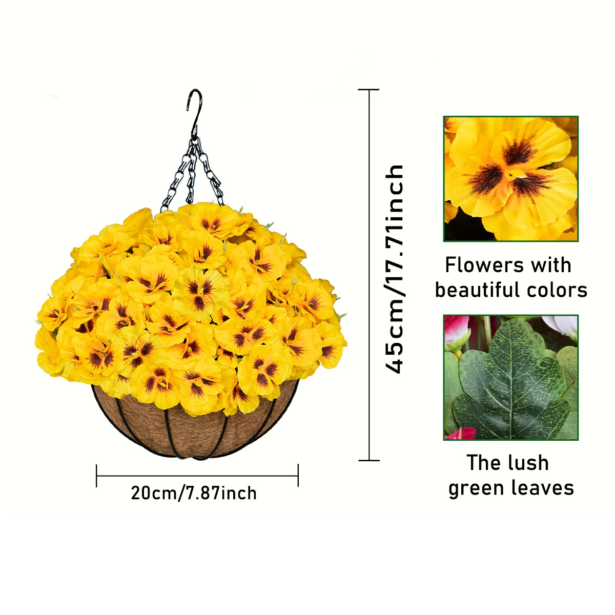 yellow artificial large pansy hanging basket