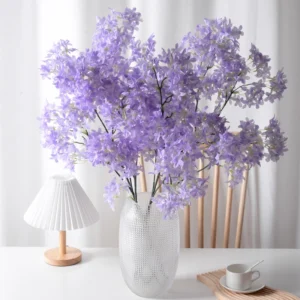 Application display of purple artificial larkspur spray