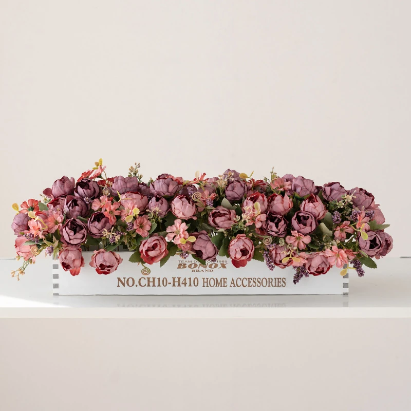 burgundy artificial lisianthus flower box centerpiece