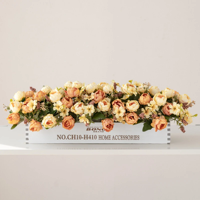 champagne artificial lisianthus flower box centerpiece