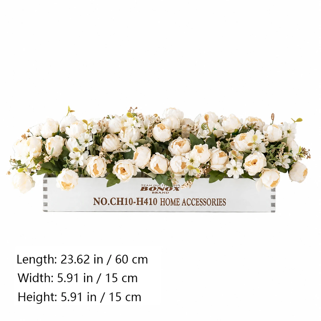 Size diagram for artificial lisianthus flower box centerpiece, 60 cm