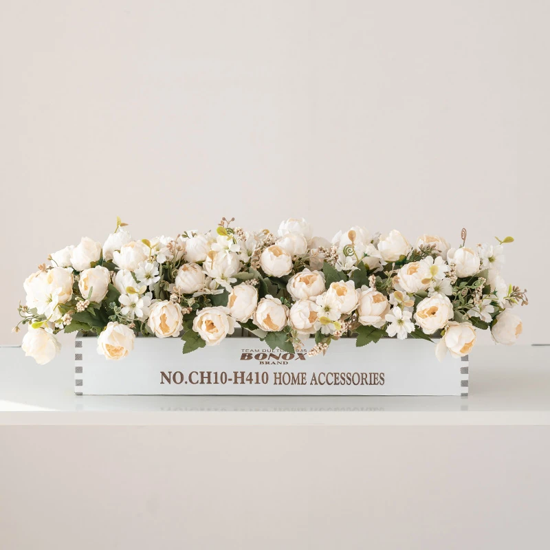 Alternate view of white artificial lisianthus flower box centerpiece