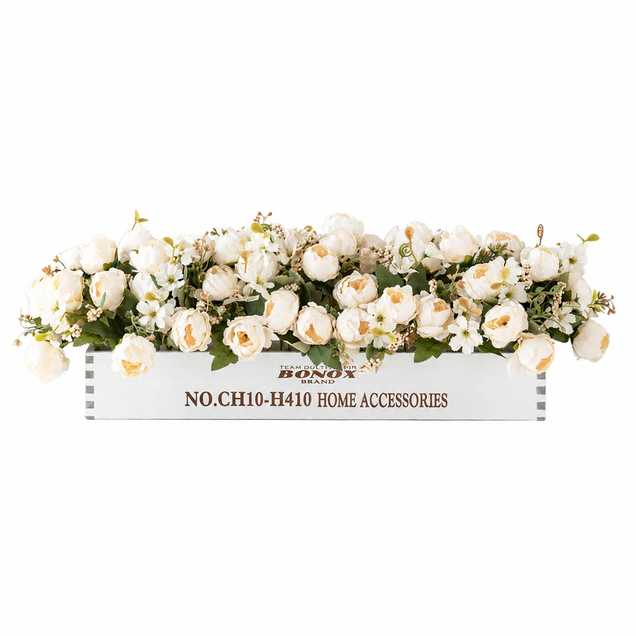 white artificial lisianthus flower box centerpiece