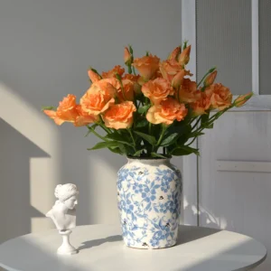 Application display of orange artificial lisianthus stem