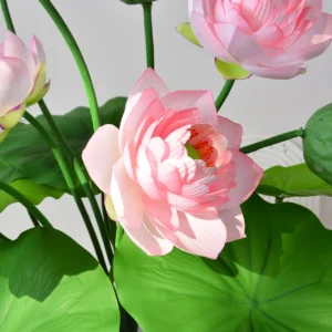 Close-up of pink artificial lotus flower bush