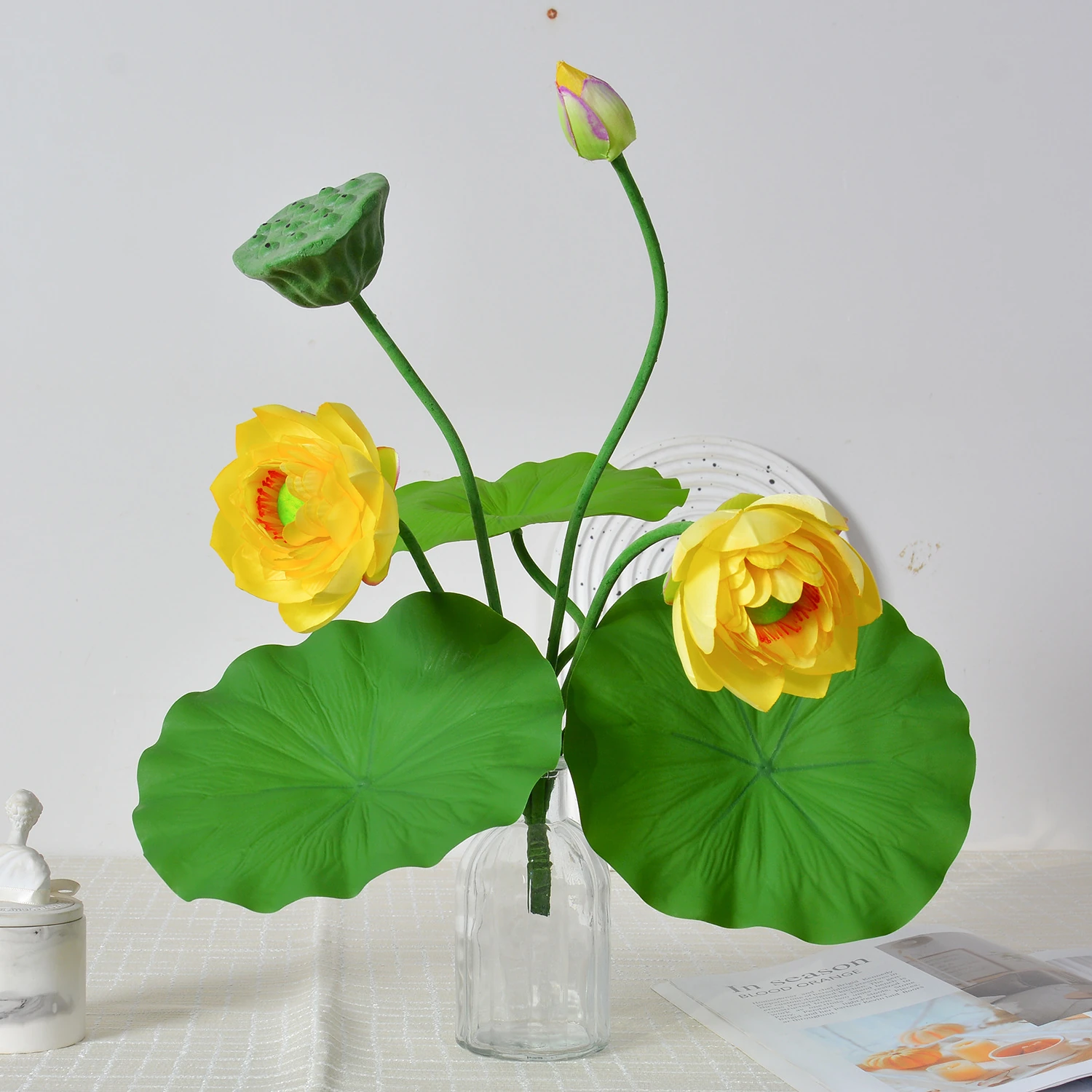 Yellow artificial lotus flower bush
