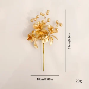Size diagram for gold lily and berry Christmas floral pick