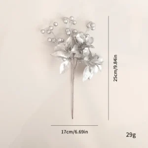 Size diagram for silver lily and berry Christmas floral pick