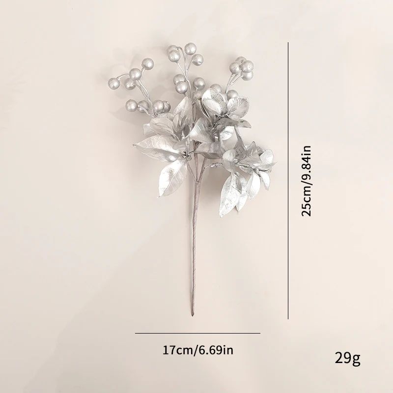 Size diagram for silver lily and berry Christmas floral pick