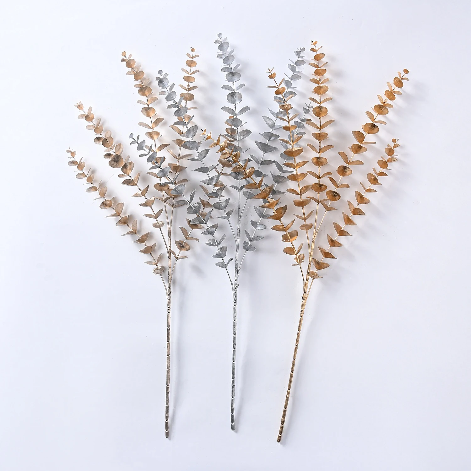 Gold, silver and rose gold artificial metallic eucalyptus spray options
