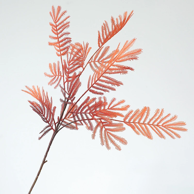 Orange artificial mimosa leaf spray