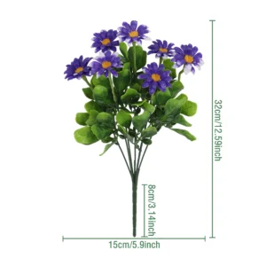 Specification diagram for blue artificial mini daisy flower bush