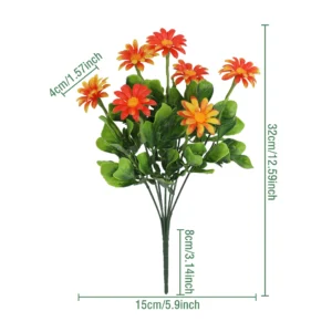 Specification diagram for orange artificial mini daisy flower bush