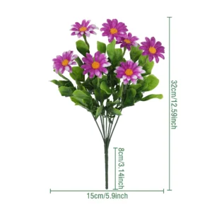 Specification diagram for purple artificial mini daisy flower bush