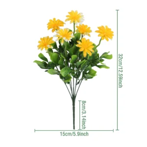 Specification diagram for yellow artificial mini daisy flower bush