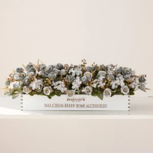 blue gray artificial mini rose flower box centerpiece