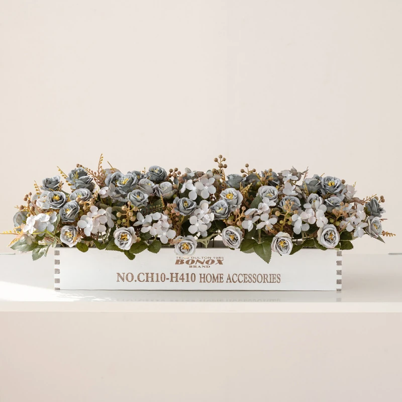blue gray artificial mini rose flower box centerpiece