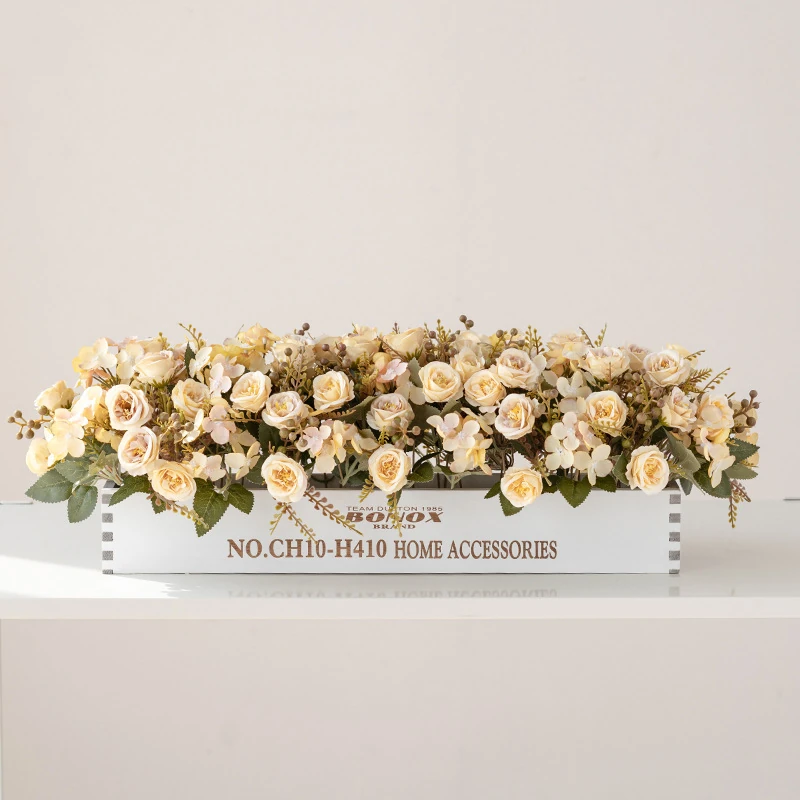 champagne artificial mini rose flower box centerpiece