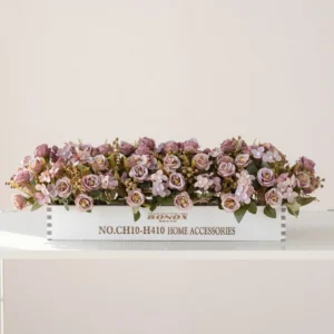 lavender artificial mini rose flower box centerpiece