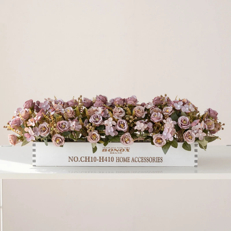 lavender artificial mini rose flower box centerpiece