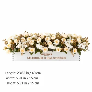 Size diagram for artificial mini rose flower box centerpiece, 60 cm
