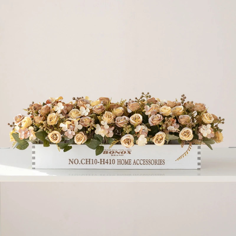 tan artificial mini rose flower box centerpiece