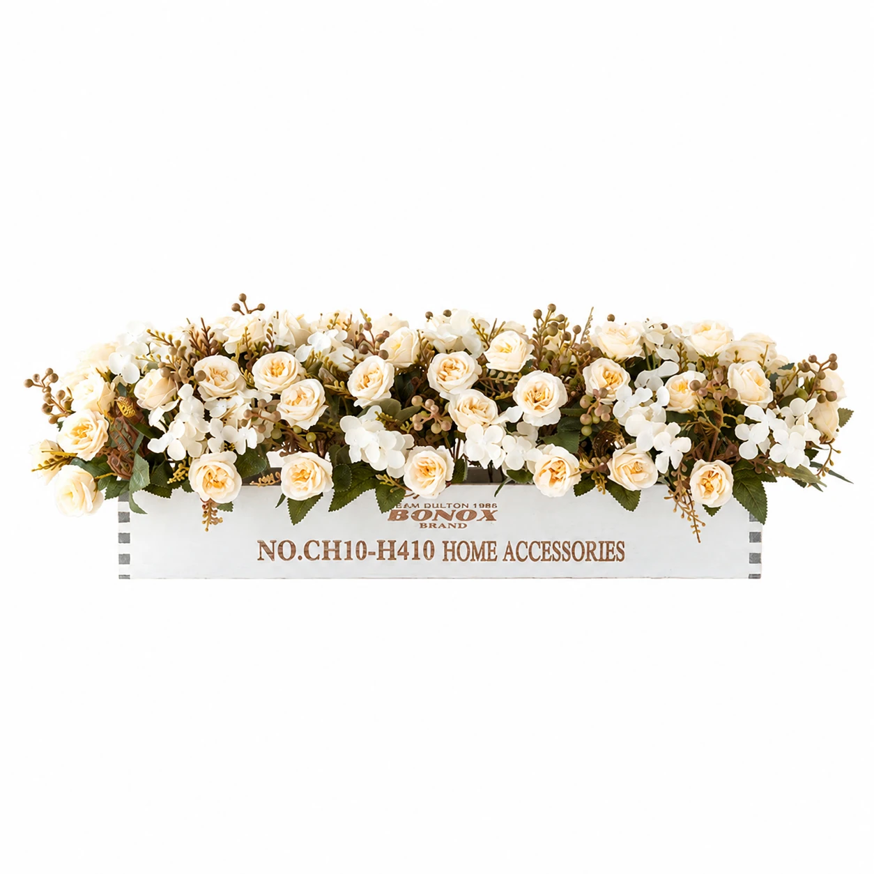 white artificial mini rose flower box centerpiece