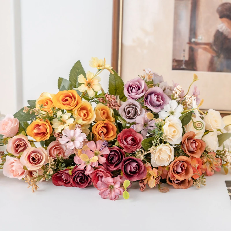 Available colors for artificial mini rose mixed flower bouquet