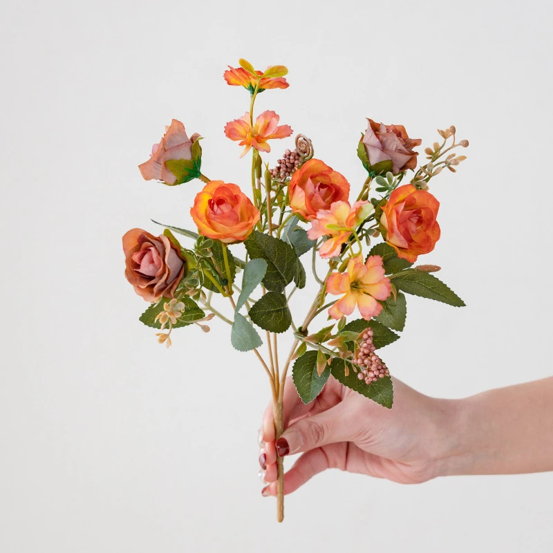 Alternate view of orange artificial mini rose mixed flower bouquet