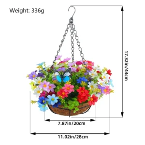 Size diagram for multicolor artificial mixed daisy hanging basket