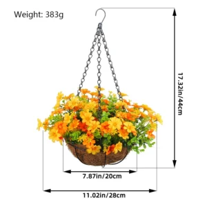 Size diagram for orange yellow artificial mixed daisy hanging basket