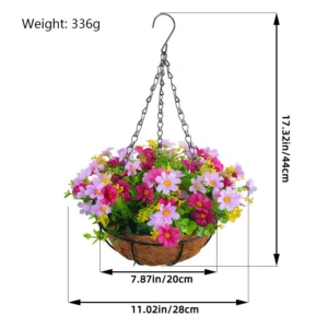 Size diagram for pink mix artificial mixed daisy hanging basket