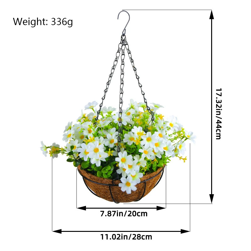 white artificial mixed daisy hanging basket