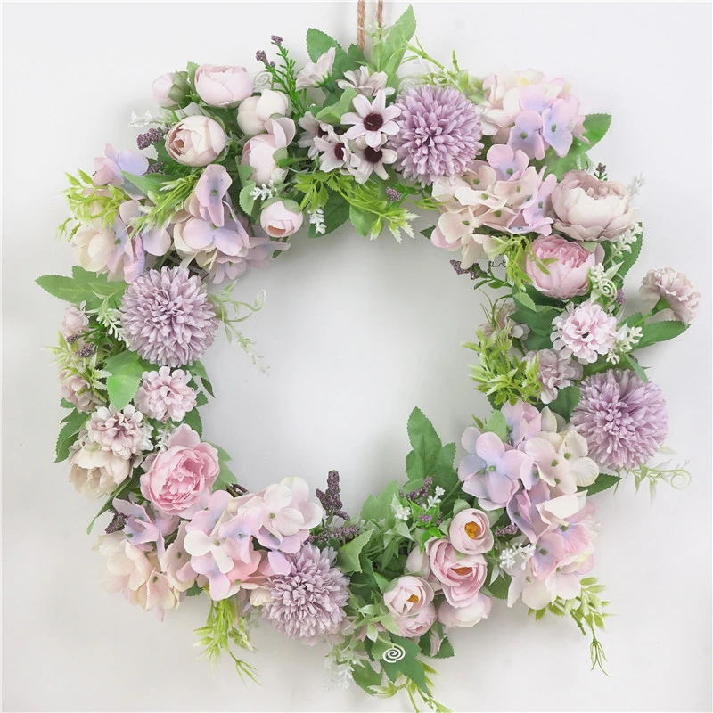 Lavender artificial Mixed Flower Wreath, 40 cm