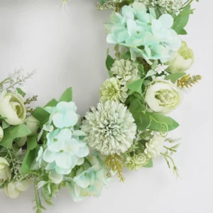 Close-up of artificial Mixed Flower Wreath mint green