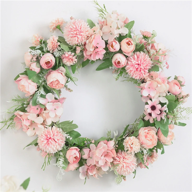 Alternate view of pink artificial Mixed Flower Wreath