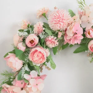 Close-up of artificial Mixed Flower Wreath pink