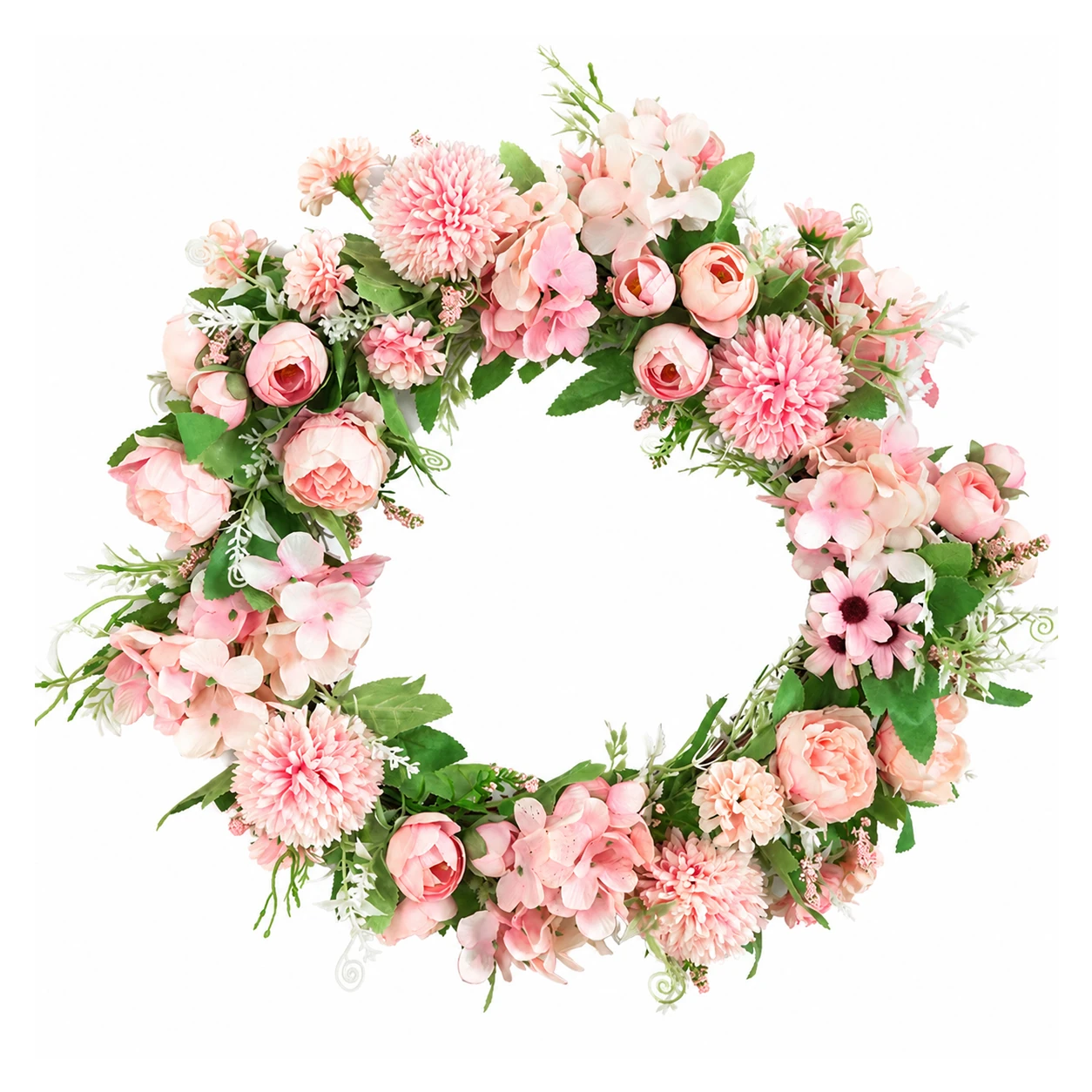 Pink artificial Mixed Flower Wreath, 40 cm