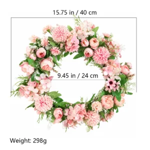 Specification diagram for pink artificial Mixed Flower Wreath