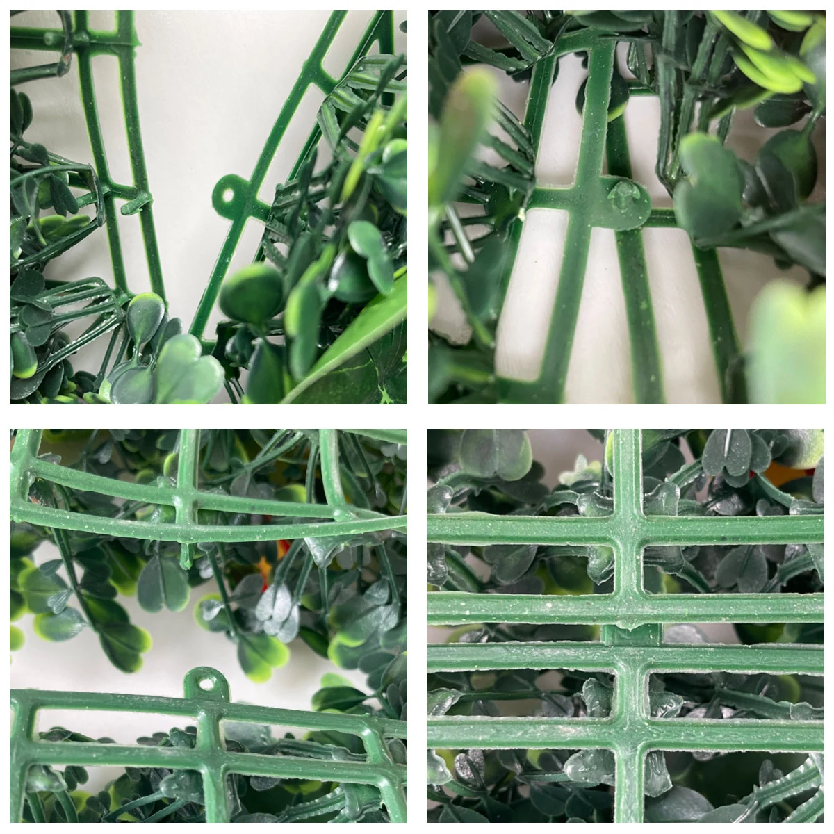 Close-up of connector detail for artificial mixed green wall panel