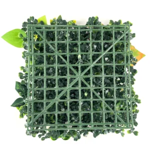 Close-up of grid backing for artificial mixed green wall panel