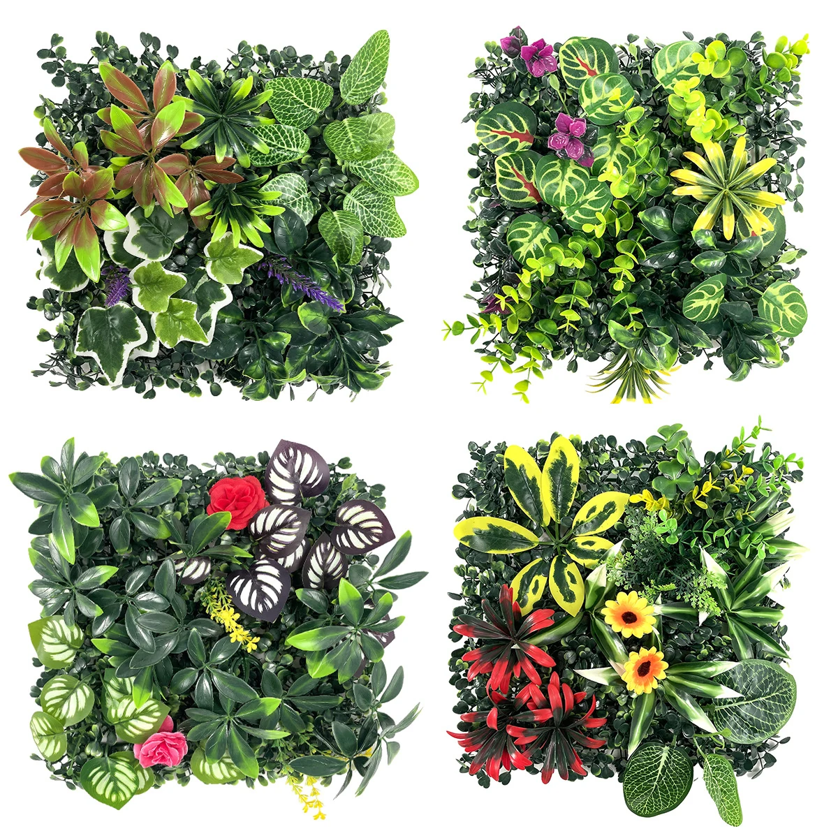 Opciones de estilo para panel de pared verde mixto artificial