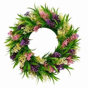 Artificial mixed greenery wreath with colorful accents