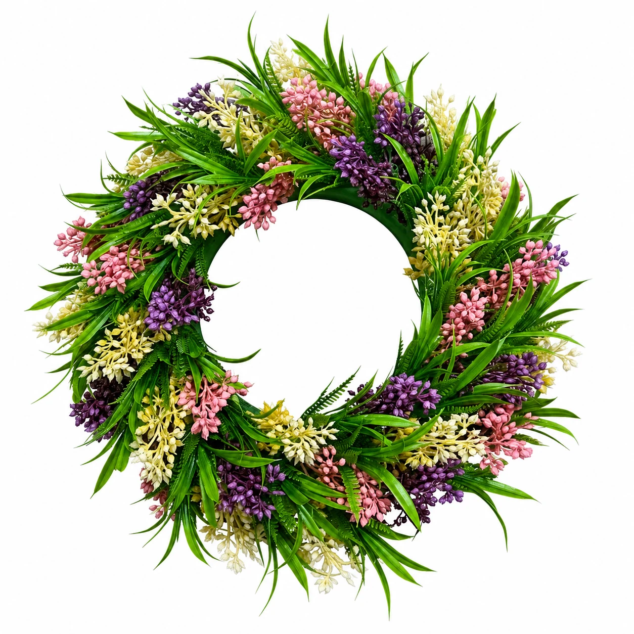 Artificial mixed greenery wreath with colorful accents