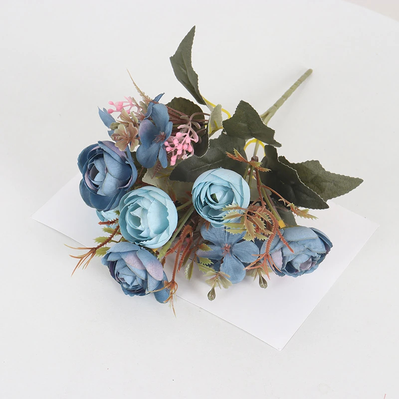 Blue artificial mixed rose flower bouquet
