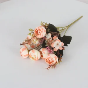 Peach artificial mixed rose flower bouquet